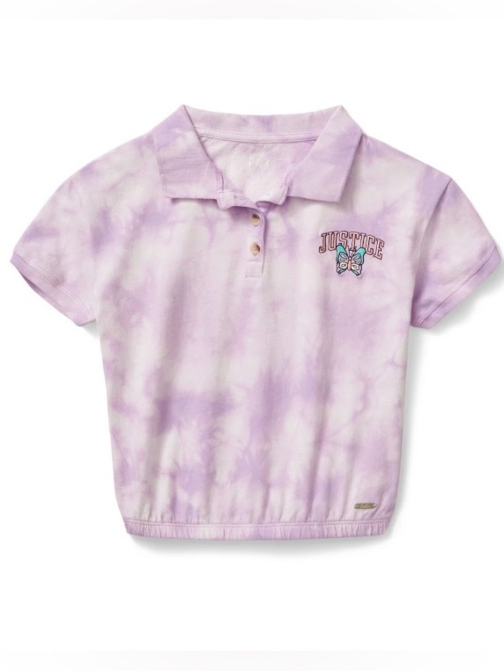 Justice Lavender Tie-Dye Embroidered Butterfly Polo Crop Top NWT